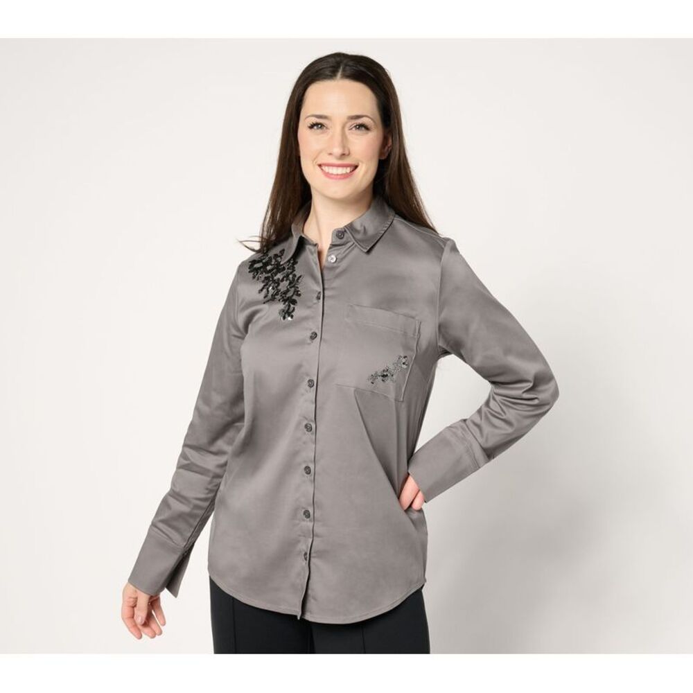 BEAUTIFUL by Lawrence Zarian Women's Top Sz XL Cotton Medium Grey Heather